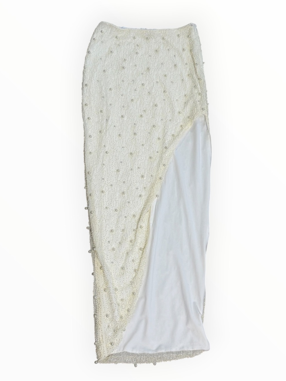 Oh Polly Ivory White Pearl Beaded High Slit Midi Skirt Bridal Wedding Party 2 S - Picture 7 of 11